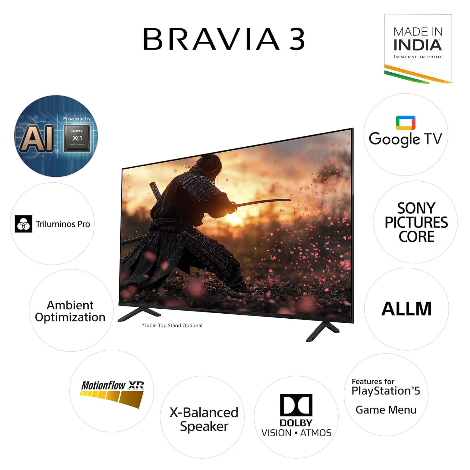Sony BRAVIA 3 Series 189 cm (75 inches) 4K Ultra HD AI Smart LED Google TV K-75S30B (Black)